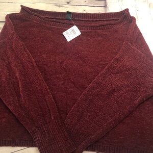 Burgandy Crop Sweater with a wide neckline